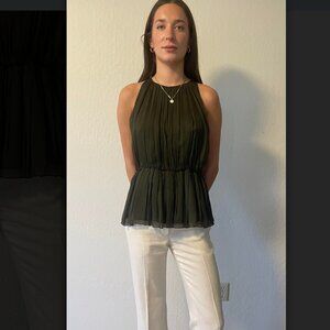 Alice + Olivia Pleated Chiffon Lined Tank Blouse - Fitted Large